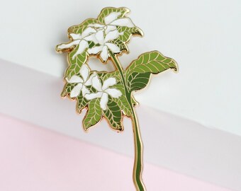 Jasmine Floral Enamel Pin, White Flowers Gift, Flower Lover Pin, Floral Badge, Brooch, Botanical Accessory, Backpack Pin, Jasmine