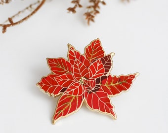 RETIRING Poinsettia Holiday Christmas Enamel Pin, Pink Flowers Gift, Flower Lover Pin, Floral Badge, Brooch Pin, Botanical Accessory Pin