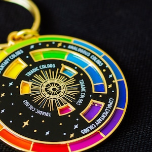 Color Wheel© Black/Gold Interactive Keychain ORIGINAL DESIGN, Spinning Keychain, Art Teacher Gift, Art Bag Keychain, Color Theory Gift image 3