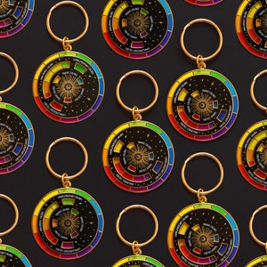 Color Wheel© Black/Gold Interactive Keychain ORIGINAL DESIGN, Spinning Keychain, Art Teacher Gift, Art Bag Keychain, Color Theory Gift image 2