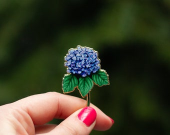 Hydrangea v2 Floral Enamel Pin, Blue Flower Accessory, Nature Lover Jewelry Gifts, Botanical Plant Lapel Brooch, Accessories for Gardeners