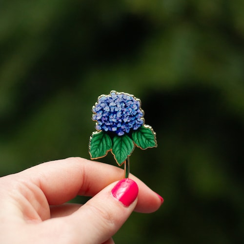 Hydrangea V2 Floral Enamel Pin, Blue Flower Accessory, Nature