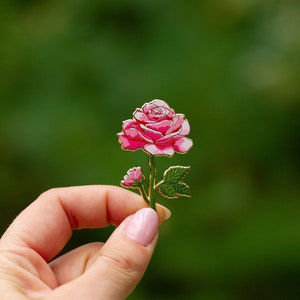 Pink Rose v2 Floral Enamel Pin, June Birth Month Flower Accessory, Nature Jewelry Gifts, Botanical Lapel Brooch Badge, Romantic Gift for Her