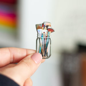 Paint Brushes in Clear Jar Enamel Pin, Artist Jewelry Accessory, Creative Craft Gifts, Painter Quote Lapel Brooch, Watercolor Art