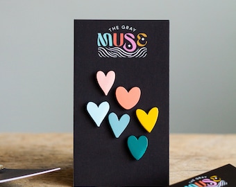 RETIRING Mini Pastel Hearts Enamel Pin Set, Set of 6 Mini Pins, Filler Pins, Memo Board Pins, Tiny Heart Tacks, Pastel Aesthetic Lapel