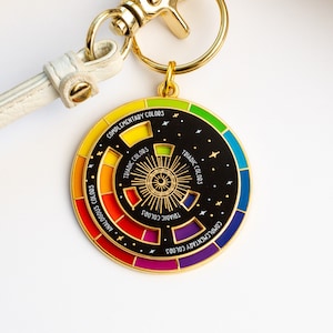 Color Wheel© Black/Gold Interactive Keychain ORIGINAL DESIGN, Spinning Keychain, Art Teacher Gift, Art Bag Keychain, Color Theory Gift image 6