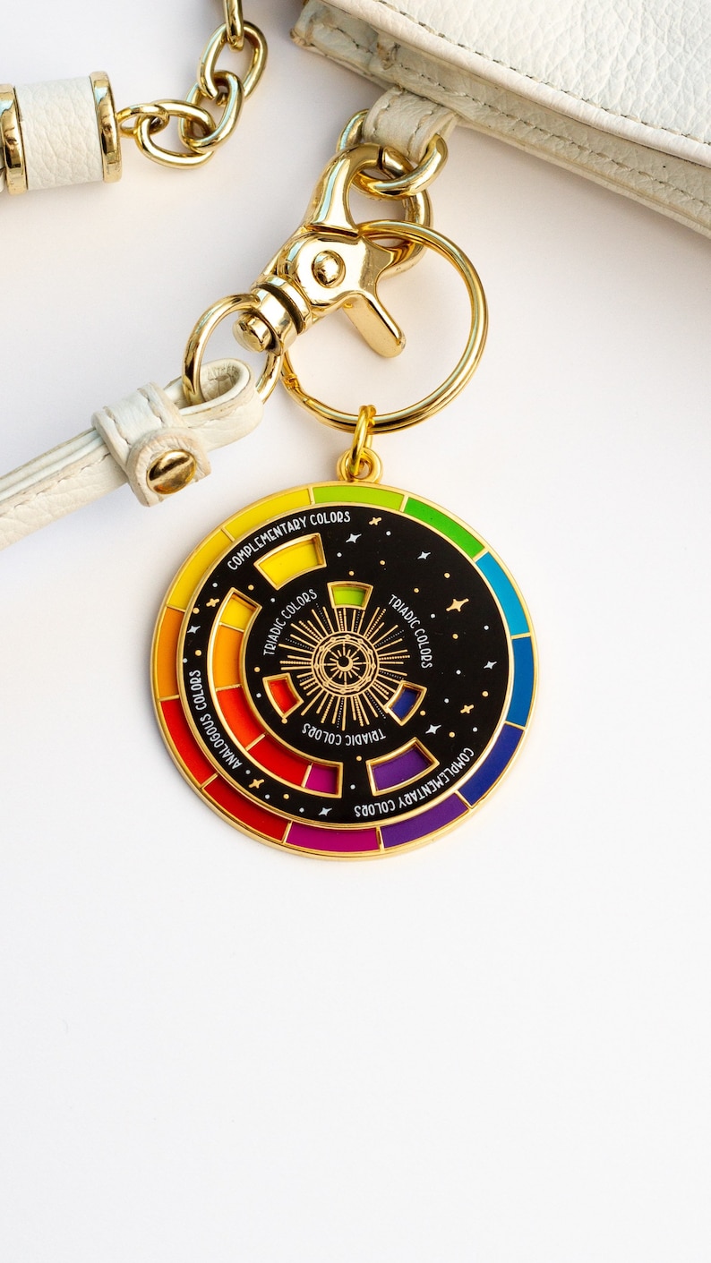 Color Wheel© Black/Gold Interactive Keychain ORIGINAL DESIGN, Spinning Keychain, Art Teacher Gift, Art Bag Keychain, Color Theory Gift image 6