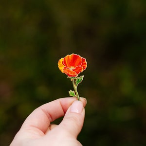 California Poppy Floral Enamel Pin, Golden State Flower Lapel, August Birth Month Flower, Botanical Brooch, Nature Gift, Spring