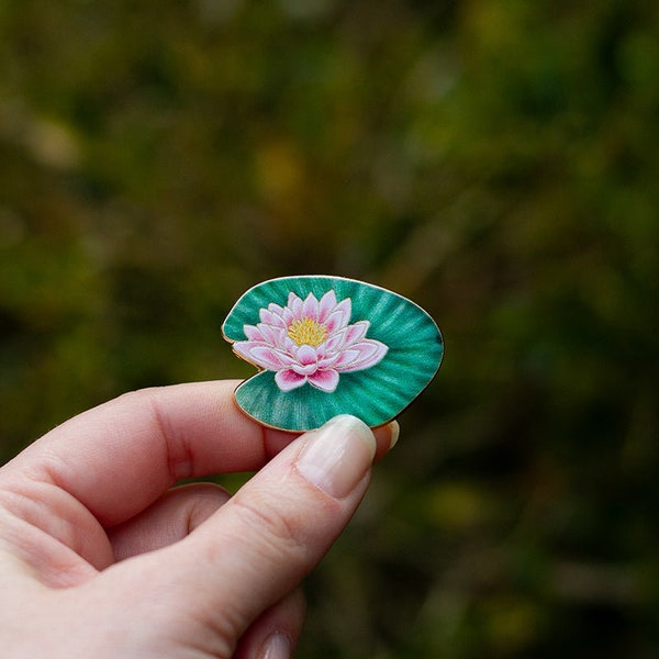 Water Lily Enamel Pin | Pink July Birth Flower Brooch
