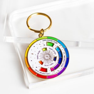 Color Wheel© White/Gold Interactive Keychain ORIGINAL DESIGN, Spinning Keychain, Art Teacher Gift, Art Bag Keychain, Painting Enamel Pin