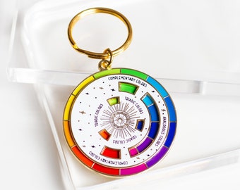 Color Wheel© White/Gold Interactive Keychain ORIGINAL DESIGN, Spinning Keychain, Art Teacher Gift, Art Bag Keychain, Painting Enamel Pin