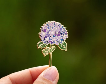 Hydrangea Floral Enamel Pin, Purple Plant Pin, Flower Pin, Plant Pin, Botanical Art, Unique Gift, Friendship Gift, Gifts for Her, Brooch Pin