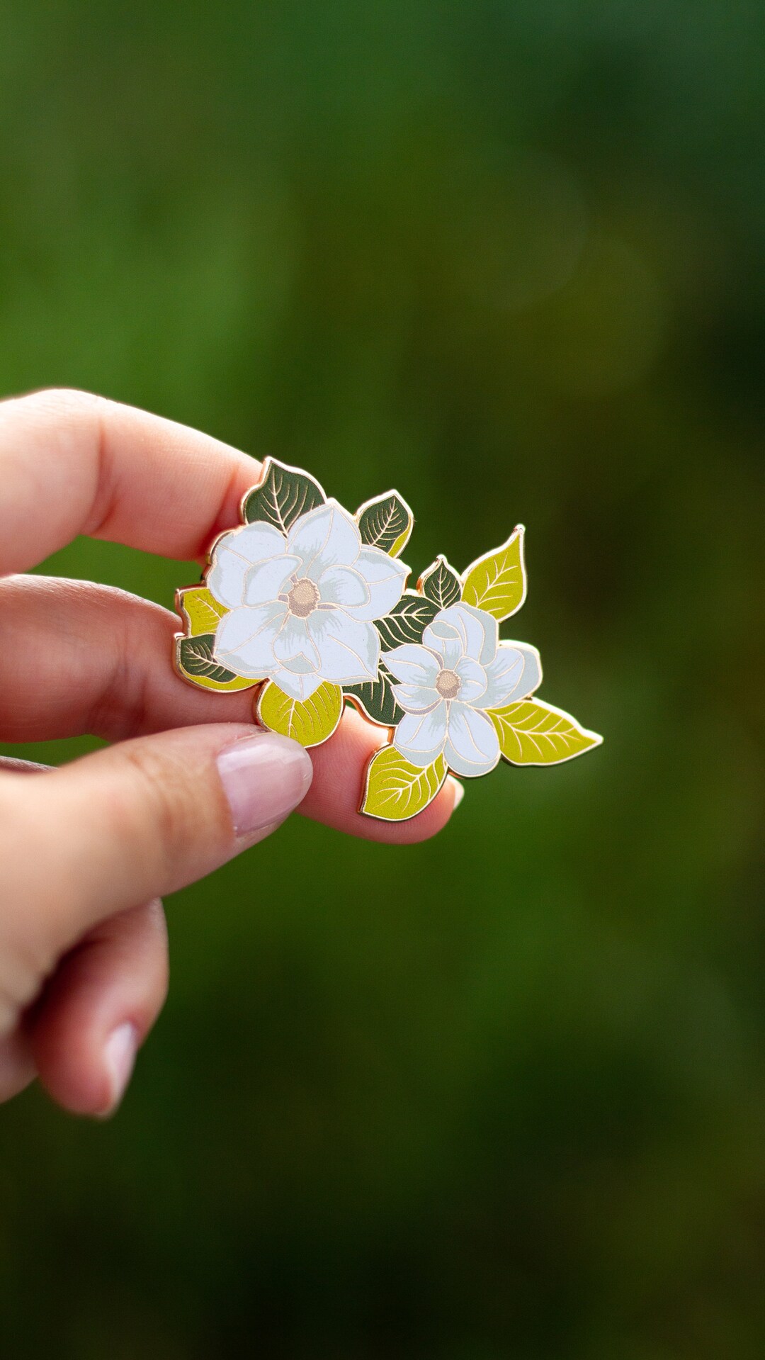thumbnail image 2 of Pink Magnolia Flower Enamel Lapel Pin - 1.125 Inch Gold Plated Metal Brooch With Hard Enamel 2 of 11