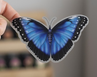 Blue Morpho Butterfly Sticker, Clear Matte Insect Decal