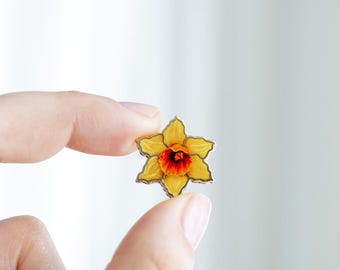 Mini Daffodil Enamel Pin, March Birthstone Flower Floral Brooch