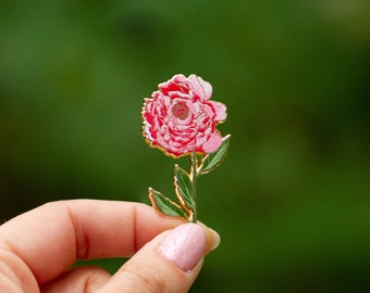 RETIRING Peony v2 Enamel Pin, Blossom Brooch, Garden Jewelry, Flower Lapel Accessory, Nature Lover Gift, Botanical Pin, Floral Accent