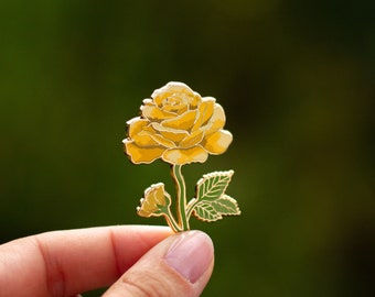 Yellow Rose Floral Enamel Pin, June Birth Month Flower, Friendship, Botanical Brooch, Nature Lover, Spring Bloom, Garden Enthusiast