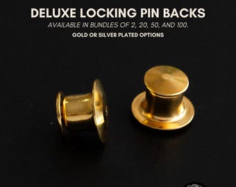 Deluxe Locking Pin Backs, Secure Enamel Pin Keepers (Bulk Set of 2, 20, 50 or 100)