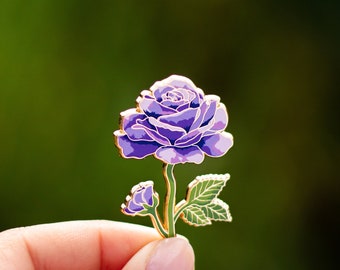 Purple Rose Floral Enamel Pin, June Birth Month Flower, Botanical Brooch, Nature Lover, Spring Bloom, Garden Enthusiast, Romantic Gift