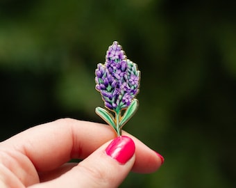 RETIRING Lavender v2 Floral Enamel Pin, Gold Plated Herb Flower Brooch, Nature Lover Gift
