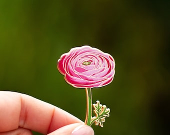 Ranunculus Floral Enamel Pin, Pink Flower Lapel Pin, Pink Accessory, Botanical Brooch, Nature Lover, Spring Bloom, Garden Enthusiast