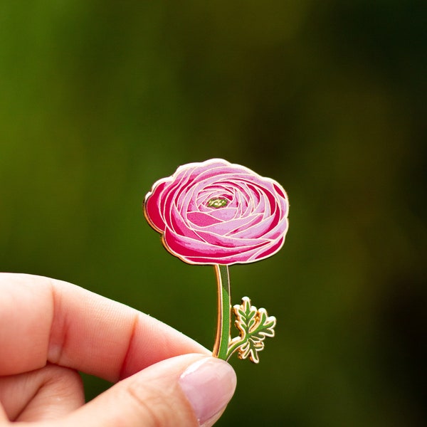 Ranunculus Floral Enamel Pin, Pink Flower Lapel Pin, Pink Accessory, Botanical Brooch, Nature Lover, Spring Bloom, Garden Enthusiast