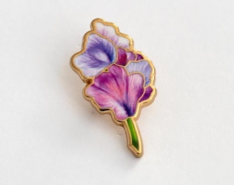 Mini Sweet Pea Floral Enamel Pin | April Birth Month Flower