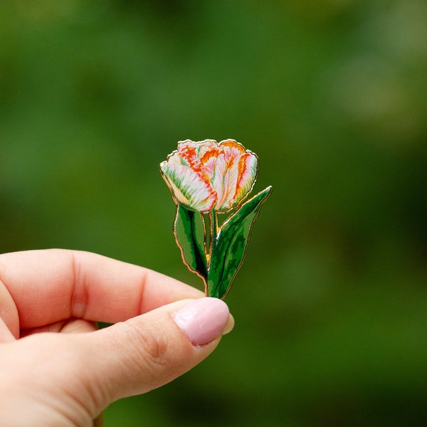 Parrot Tulip Floral Enamel Pin, Flower Lapel Pin, Botanical Brooch, Nature Lover Gift, Garden Accessory, Plant Enthusiast, Tulip Jewelry