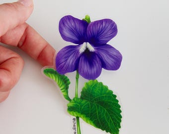 Violet Flower Sticker, Purple Floral Clear Matte Accessory