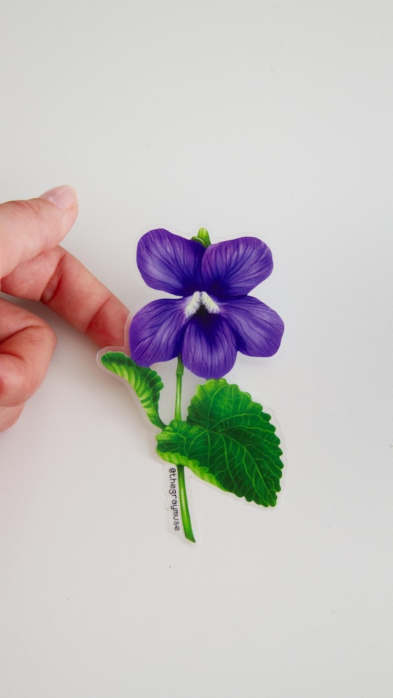 Violet Flower Sticker, Purple Floral Clear Matte Accessory