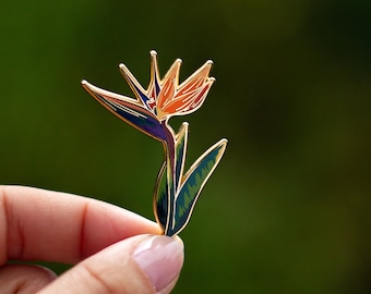 Bird of Paradise Plant Enamel Pin, Orange Tropical Jewelry Gift, Flower Lover Pin, Floral Badge, Brooch Pin, Botanical Accessory, Pin Gifts