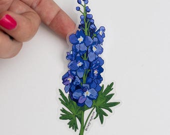 Larkspur Floral Sticker, Botanical July Birth Flower, Matte Decal