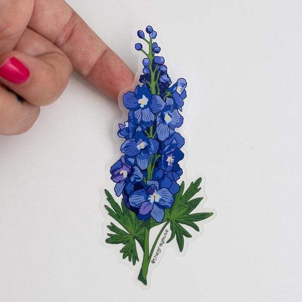 Larkspur Floral Sticker, Botanical July Birth Flower, Matte Decal