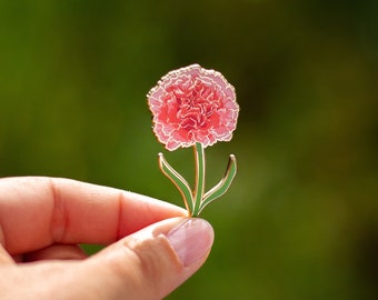 RETIRING Carnation Floral Enamel Pin, January Birth Month Flower, Lapel Pin, Botanical Brooch, Nature Lover Gift, Spring Bloom, Gardener's