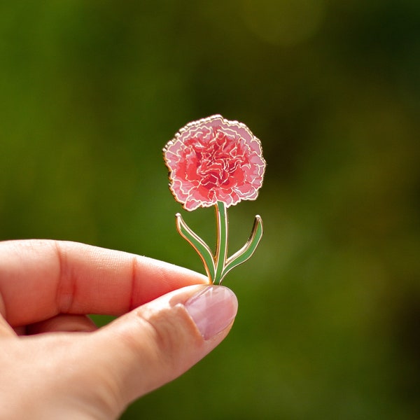 RETIRING Carnation Floral Enamel Pin, January Birth Month Flower, Lapel Pin, Botanical Brooch, Nature Lover Gift, Spring Bloom, Gardener's