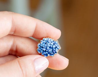 Mini Blue Hydrangea Enamel Pin, Floral Lapel Brooch