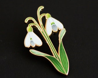 スノードロップv2フローラルエナメルピン、白い春の花のアクセサリー