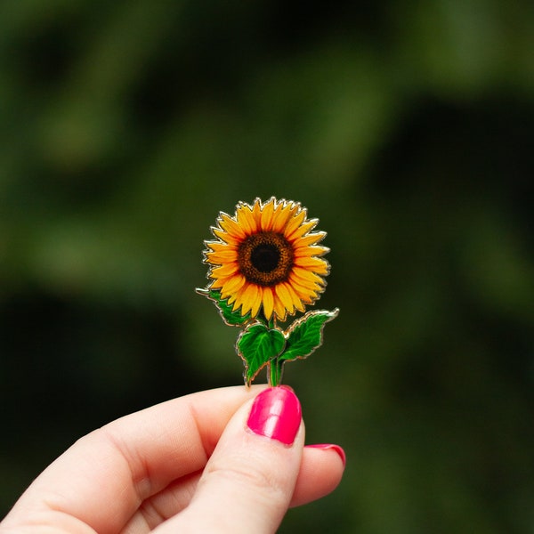 Sunflower v2 Floral Enamel Pin, Kansas State Flower, Yellow Summer Accessory, Nature Jewelry Gifts, Botanical Plant Badge, Gardener Gift