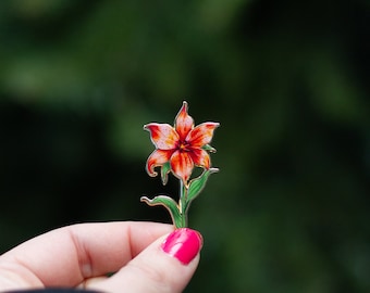 Tiger Lily Floral Enamel Pin, Orange Floral Lapel Pin, Botanical Brooch, Nature-Inspired Accessory, Gardening Gift, Flower Pin