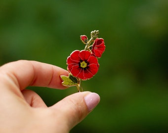 Hollyhock Enamel Pin, Garden Flower Brooch, Nature Lover Jewelry, Floral Lapel Accessory, Botanical Badge, Plant Enthusiast Gift Idea