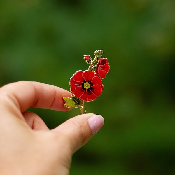 Hollyhock Enamel Pin, Garden Flower Brooch, Nature Lover Jewelry, Floral Lapel Accessory, Botanical Badge, Plant Enthusiast Gift Idea