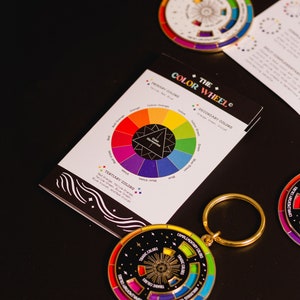 Color Wheel© Black/Gold Interactive Keychain ORIGINAL DESIGN, Spinning Keychain, Art Teacher Gift, Art Bag Keychain, Color Theory Gift image 10