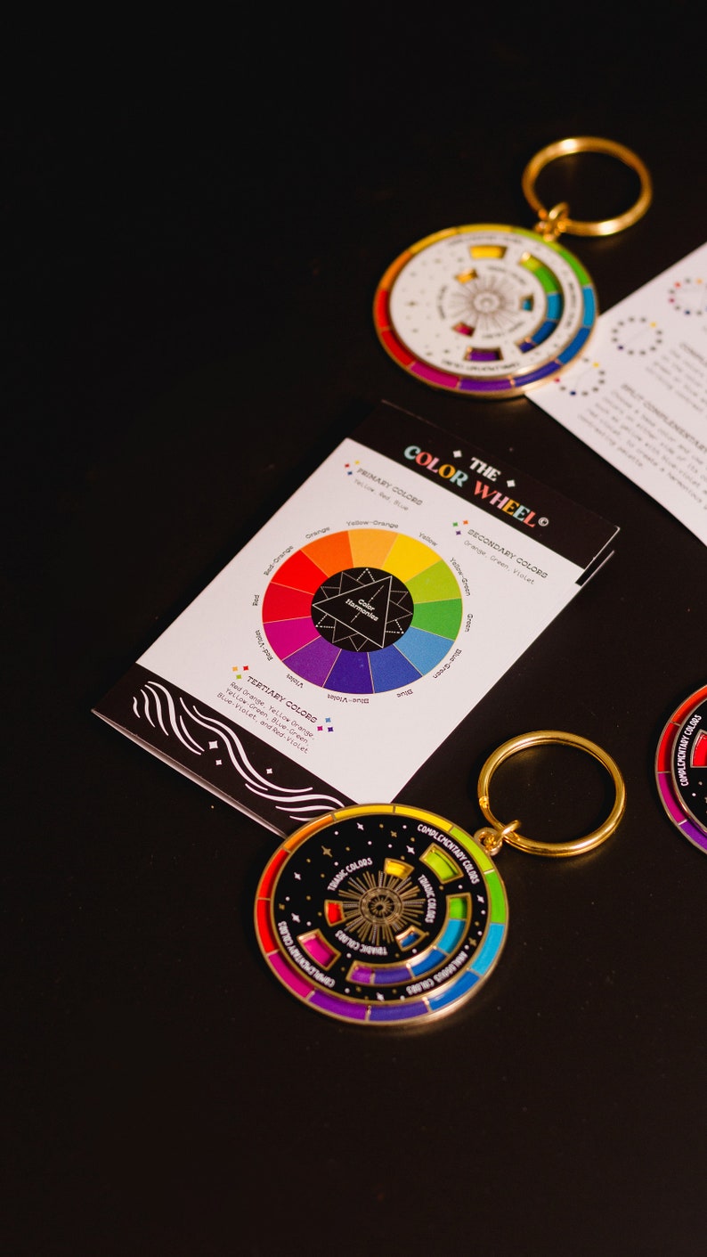 Color Wheel© Black/Gold Interactive Keychain ORIGINAL DESIGN, Spinning Keychain, Art Teacher Gift, Art Bag Keychain, Color Theory Gift image 10