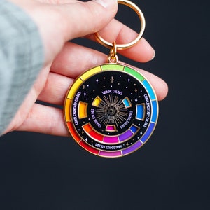 Color Wheel© Zwart/Goud Interactieve Sleutelhanger ORIGINEEL ONTWERP, Draaiende sleutelhanger, Kunstleraar Cadeau, Kunsttas Sleutelhanger, Kleurtheorie Cadeau