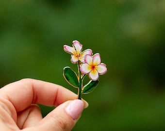 Plumeria v2 Enamel Pin, Tropical Flower Lapel Pin, Nature Lover Jewelry, Botanical Brooch, Exotic Floral Accessory, Gift for Gardener