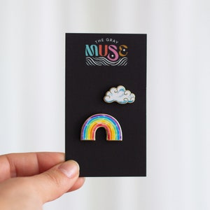 Mini Watercolor Rainbow & Cloud Set of Enamel Pins (2), Watercolor Illustration, Watercolor Art, Rainbow, Cloud, Sky, Mini Pins, Kawaii Pins