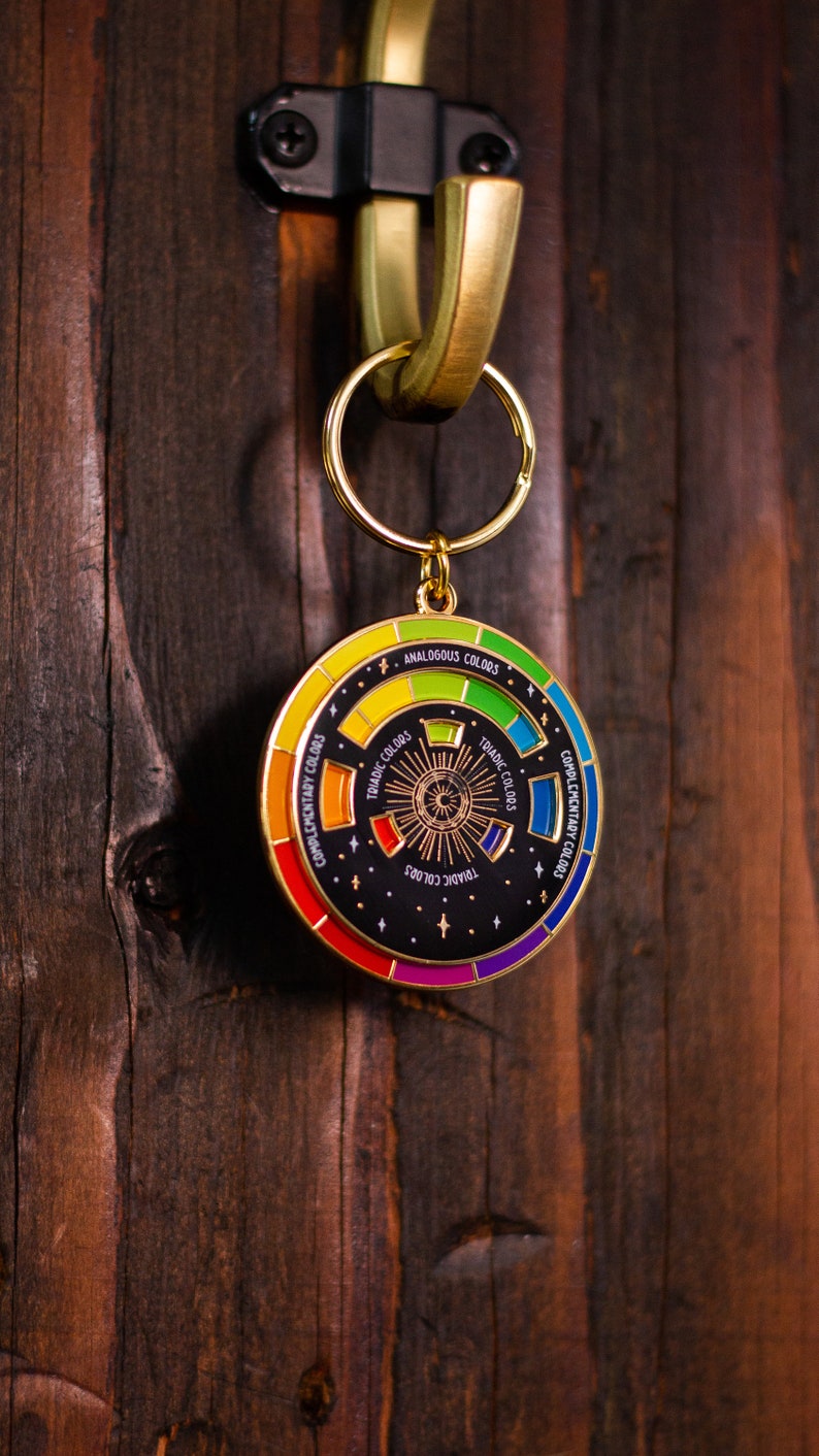Color Wheel© Black/Gold Interactive Keychain ORIGINAL DESIGN, Spinning Keychain, Art Teacher Gift, Art Bag Keychain, Color Theory Gift image 5