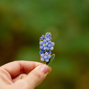 Forget-Me-Not v2 Enamel Pin, Alaska State Flower, Blue Spring Floral Accessory, Nature Lover Gardener Jewelry Gifts, Botanical Lapel Brooch