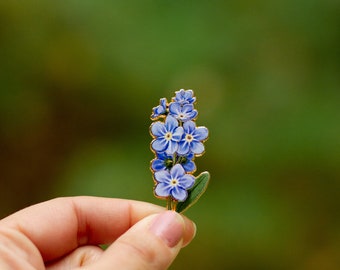 Forget-Me-Not v2 Enamel Pin, Alaska State Flower, Blue Spring Floral Accessory, Nature Lover Gardener Jewelry Gifts, Botanical Lapel Brooch