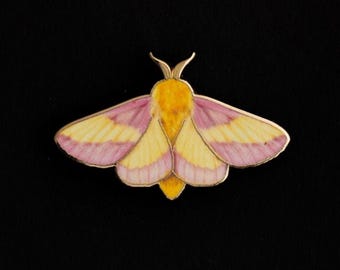 Rosy Maple Moth Enamel Pin